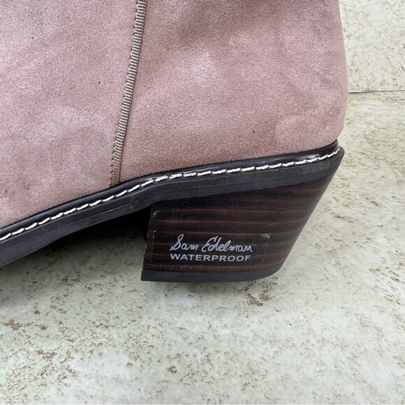 SAM EDELMAN Women's Sz 9 Pryce Beige Leather Suede Waterproof Ankle Booties - Picture 11 of 16